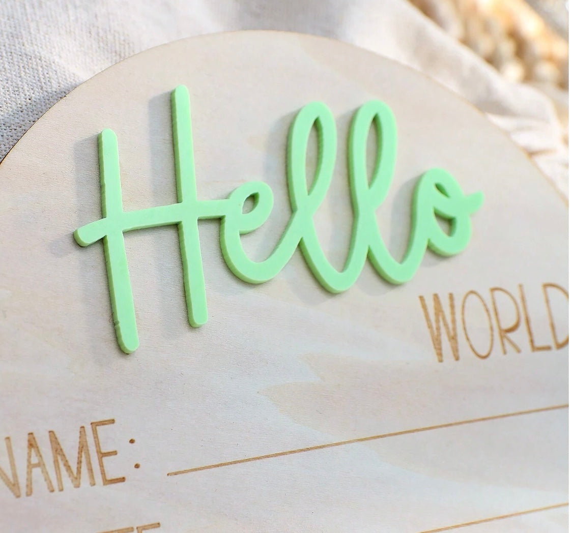 Green Hello world sign