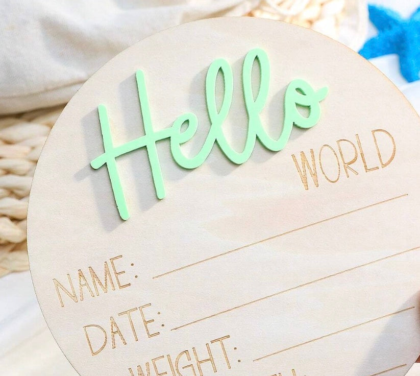 Green Hello world sign