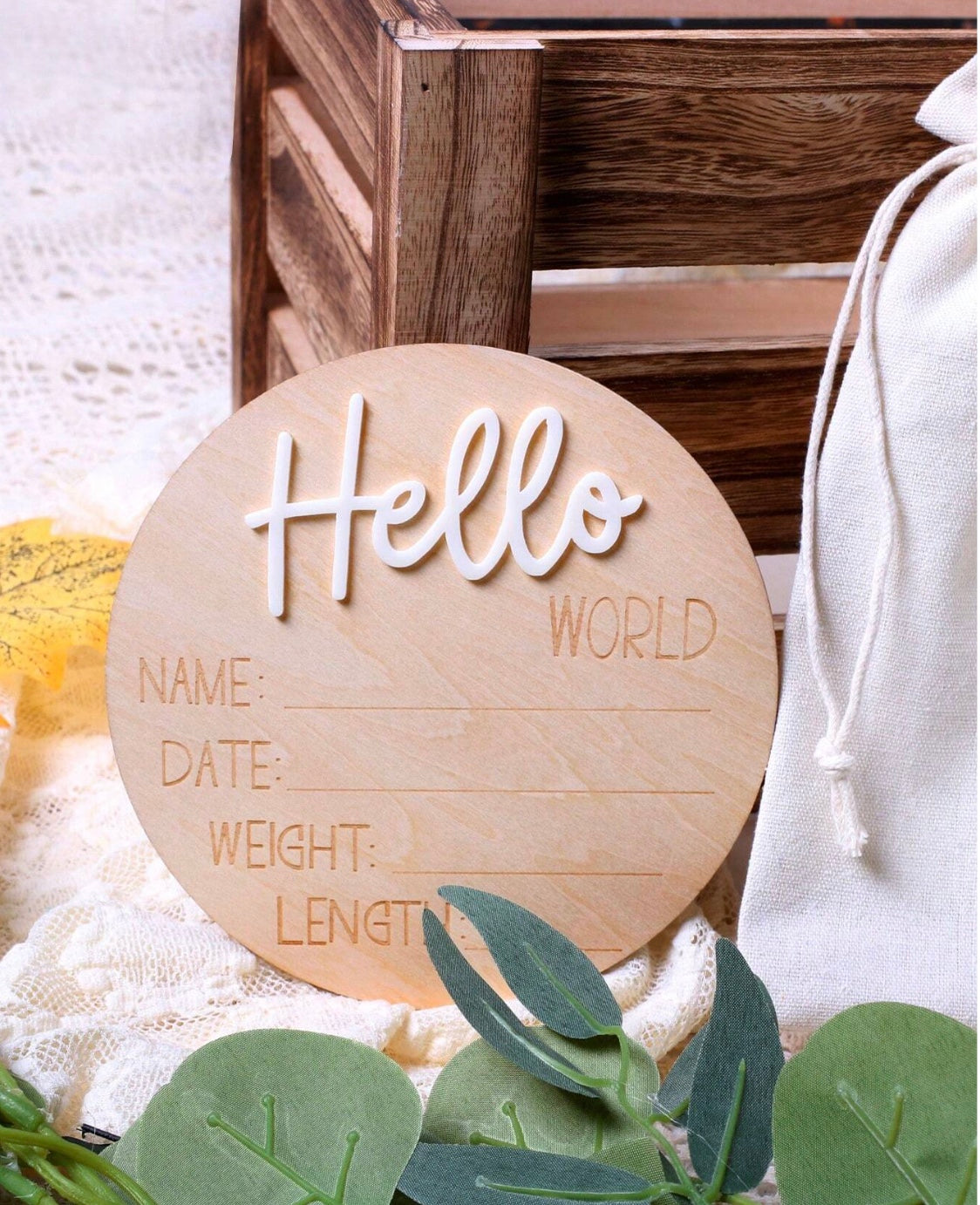White Hello world sign
