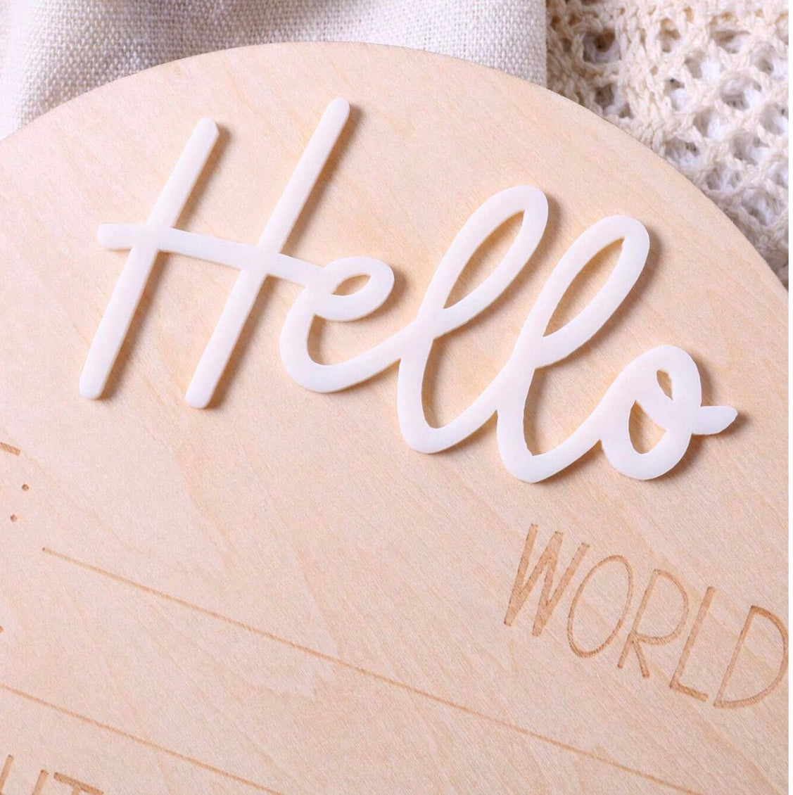 White Hello world sign